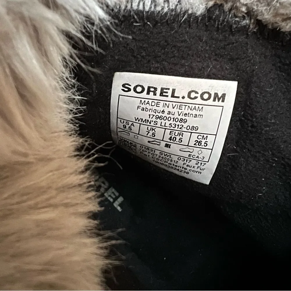 Sorel Tivoli II Boots Gray Black Faux Fur Waterproof Winter Boots 9.5